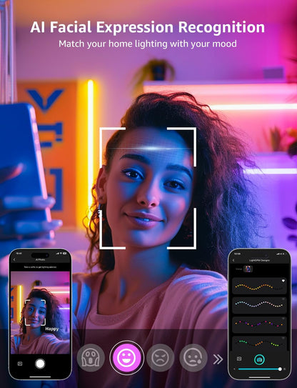 Lepro WL1 AI Smart Wall Light RGB, Music Sync Gaming Lights, AI Lighting Design Assistant, Voice Control, LED Light Bar for Home Decor, Mood Light Work with Alexa,Google Assistant,6 Pcs with 2 Corners