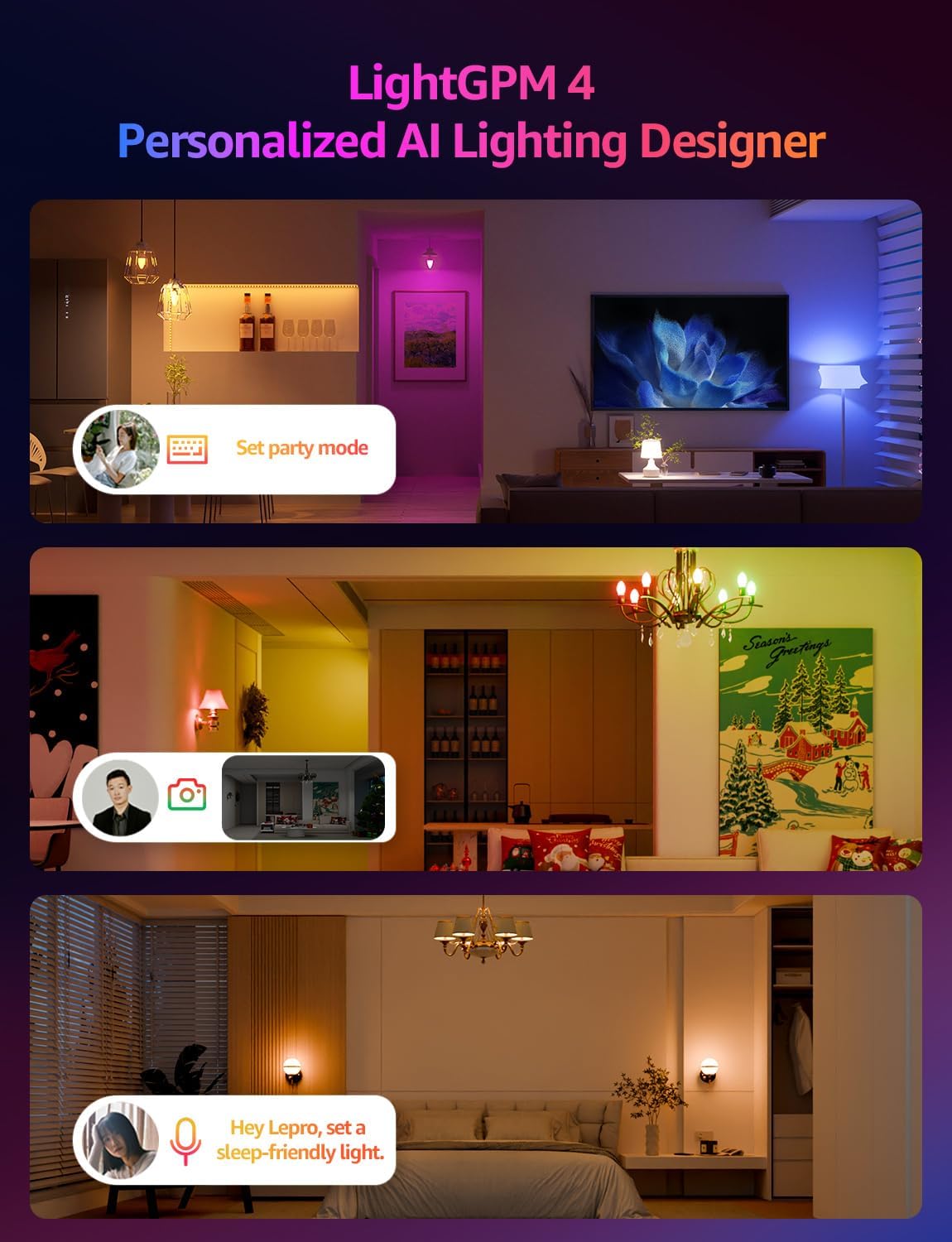 Lepro BC1 AI Smart Bulb E14, Music Sync Bluetooth & WiFi Bulb, Voice Control Small Screw Bulb, AI Lighting Design Assistant, Color Changing Candle Bulb, Work with Alexa & Google Assistant, 2 Packs
