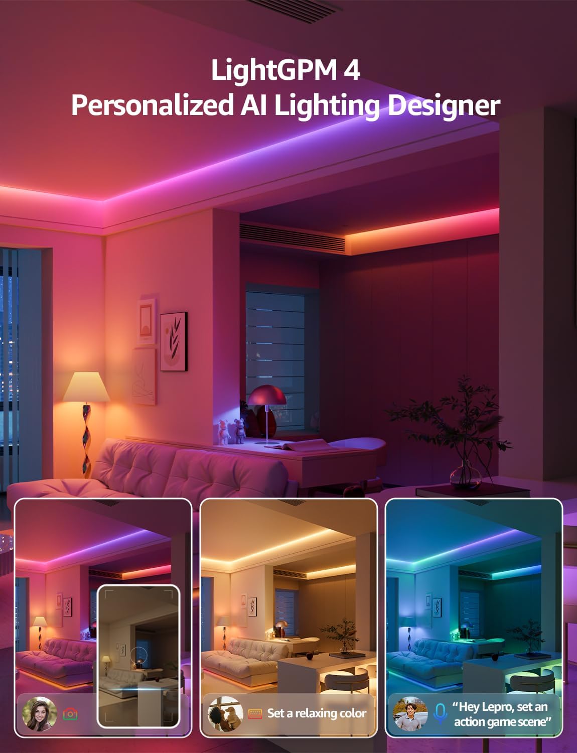 Lepro S1 AI Smart Rainbow LED Strip Light 5M, 30 LEDs/M, Music Sync, Works with Alexa & Google Home, WiFi Bluetooth App Voice Control, AI Lighting Design Assistant, MagicColor LED Lights for Bedroom