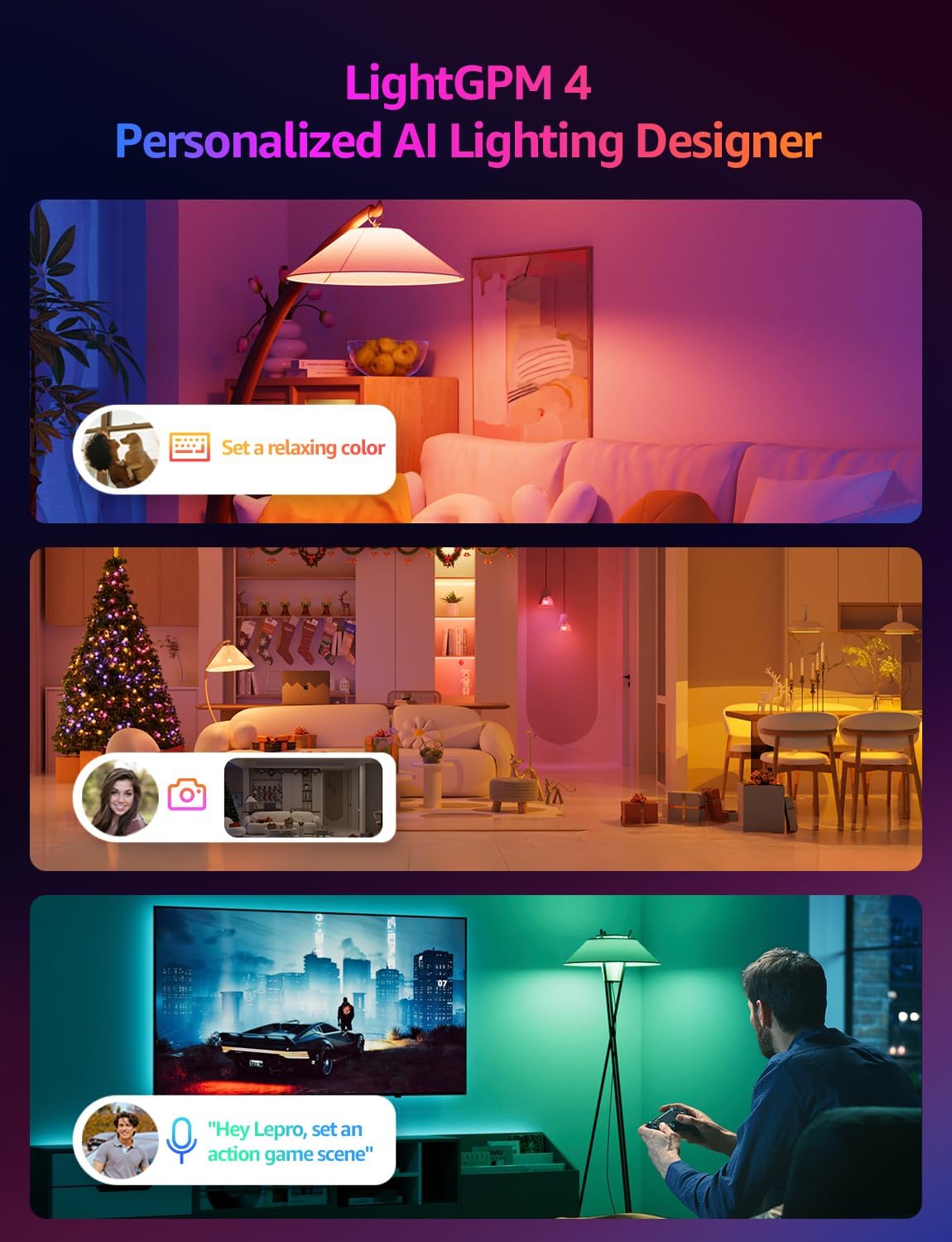 Lepro BP1 AI Smart Bulb E14, Voice Control Bluetooth & WiFi Bulb, Music Sync Small Screw Bulb, Colour Changing Light Bulb, LLM AI Lighting Design Assistant, Work with Alexa & Google Assistant, 4 Packs