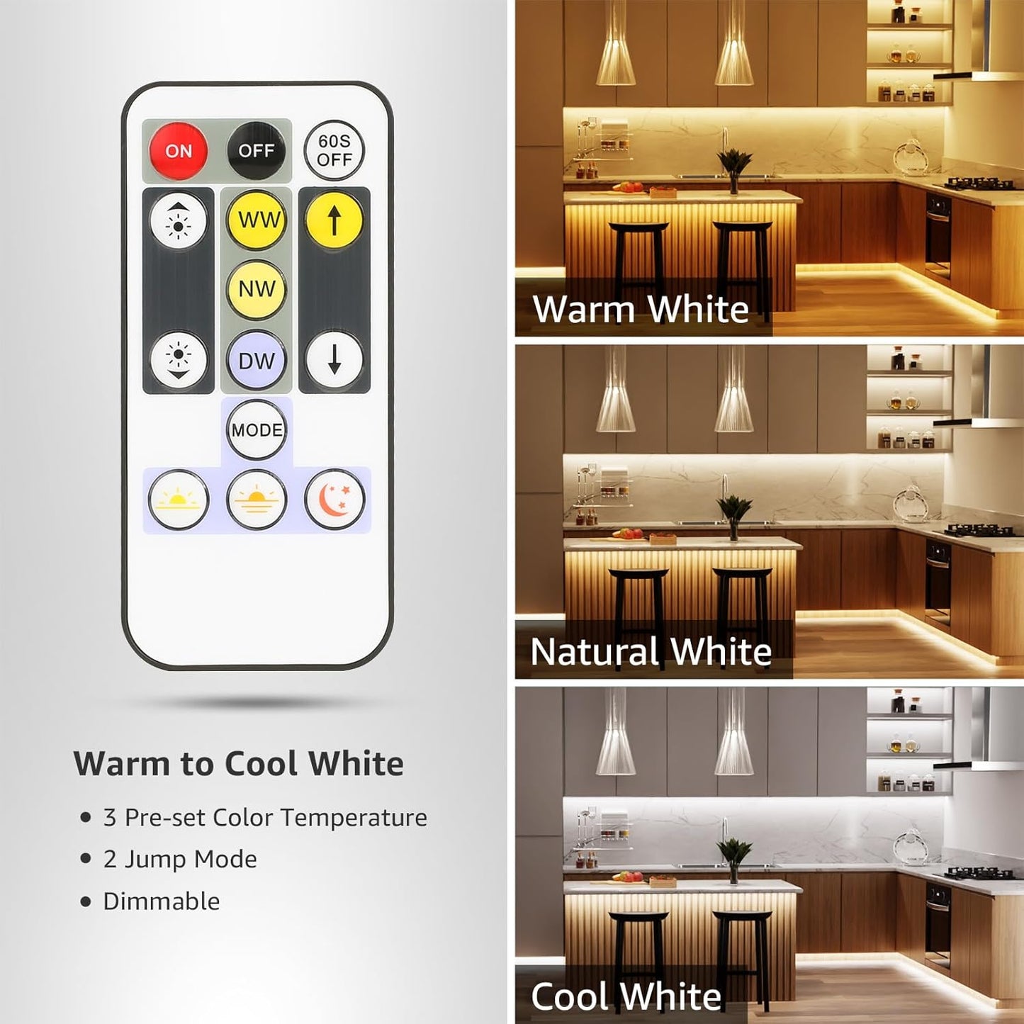 Lepro 10M LED Strip Lights with Remote and Plug, Warm White to Cool Daylight, Whiteness and Brightness Adjustable, Stick-on LED Tape for Mirror, Bed, Stair, Cabinet and More