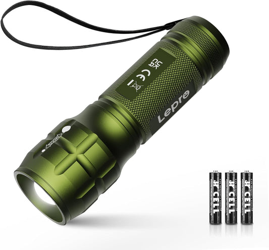 LE LED Torch Battery Powered, LE1000 Bright Hand Flashlight, Adjustable Focus, Water Resistant, Lightweight, for Power Cut, Camping, Dog Walking, Easy to Use Small Torch, Gift for Kids Men Dad Him