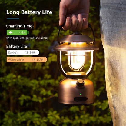 Lepro Retro Camping Lantern, Rechargeable Camping Light with 15000mAh Power Bank, Dimmable 1000 Lumen, Long Battery Life, Rechargeable Lantern for Camping Tent, Power Cuts, Storm, Type C Cable
