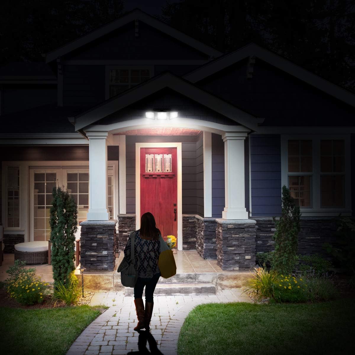 Lepro Solar Security Lights, 1200LM Solar Floodlights Motion Sensor with 360 Degree 3 Adjustable Heads, IP65 Waterproof, Wide Lighting Angle Solar Lights Outdoor for Yard Garage Pathway