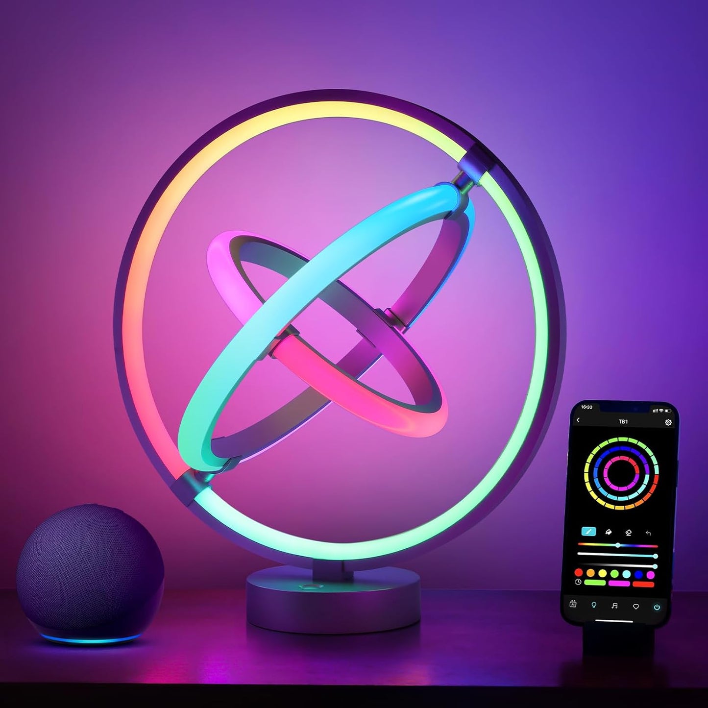 Lepro TB1 AI Table Lamp, Smart LED Lamp with Music Sync, AI Lighting Design Assistant, Colour Changing Smart Table Lamp, Voice Cotrol, Works with Alexa & Google Assistant, Bluetooth & 2.4GHz WiFi