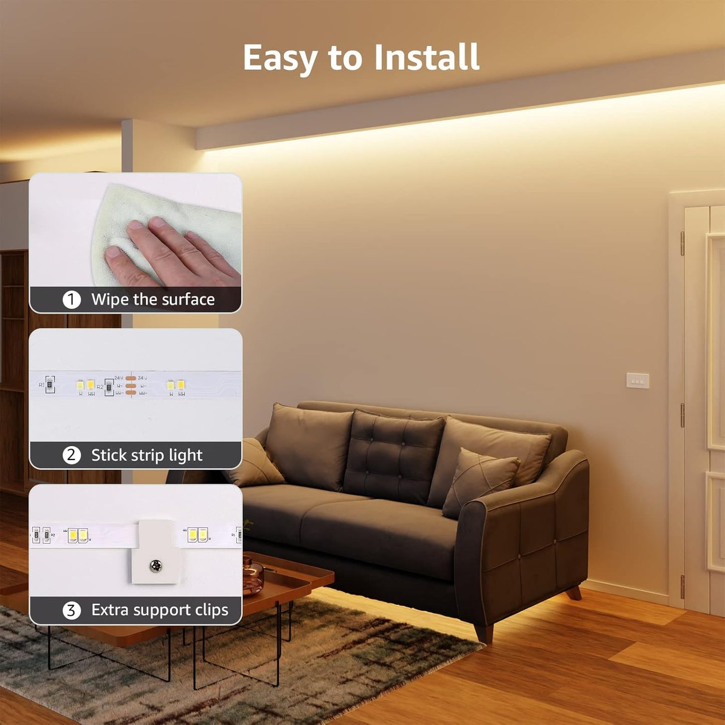 Lepro 10M LED Strip Lights with Remote and Plug, Warm White to Cool Daylight, Whiteness and Brightness Adjustable, Stick-on LED Tape for Mirror, Bed, Stair, Cabinet and More