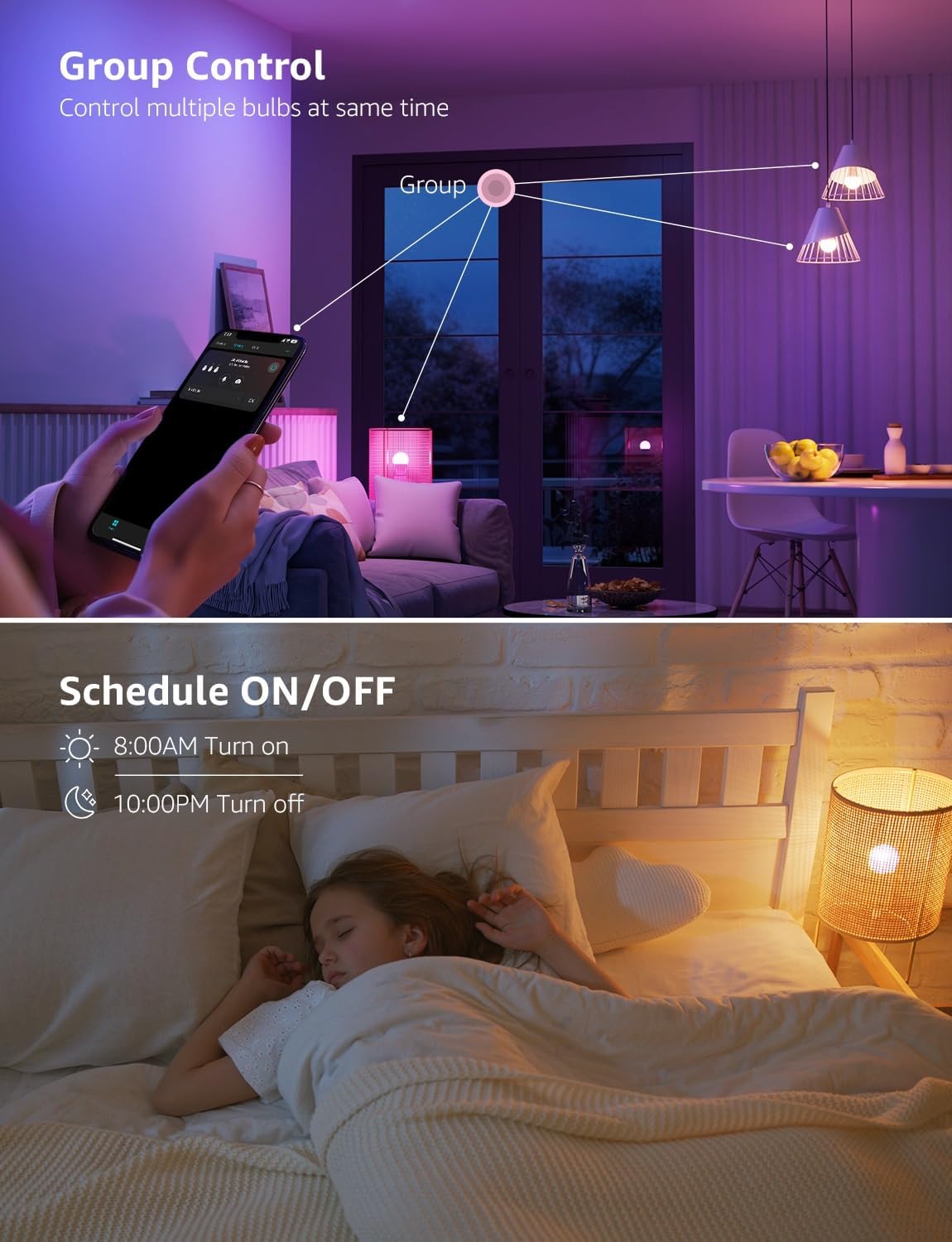 Lepro BP1 AI Smart Bulb E14, Voice Control Bluetooth & WiFi Bulb, Music Sync Small Screw Bulb, Colour Changing Light Bulb, LLM AI Lighting Design Assistant, Work with Alexa & Google Assistant, 4 Packs