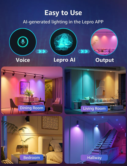 Lepro BG1 AI Smart Bulb GU10, Music Sync, Voice Control WiFi Bulbs, 400LM RGBCCT Dimmable Colour Changing LED Bulbs, Works with Alexa & Google Assistant, AI Lighting Design Assistant, 2 Packs