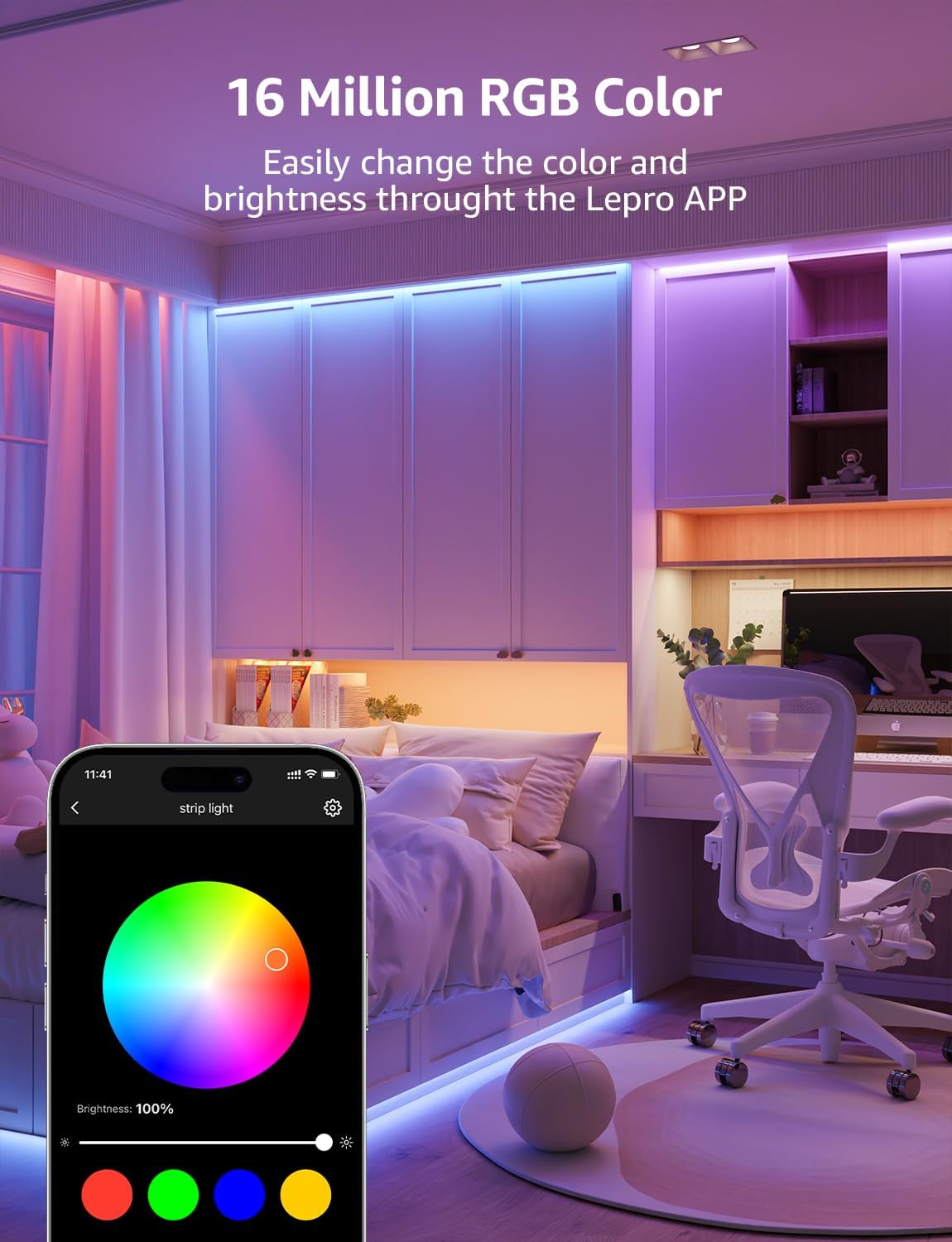 Lepro SE1 AI Smart RGB LED Strip Lights 5M, Voice & App Control, Works with Alexa & Google Home, Music Sync, AI Lighting Design Assistant, Colour Changing LED Lights for Bedroom, 2.4G WiFi, No Remote