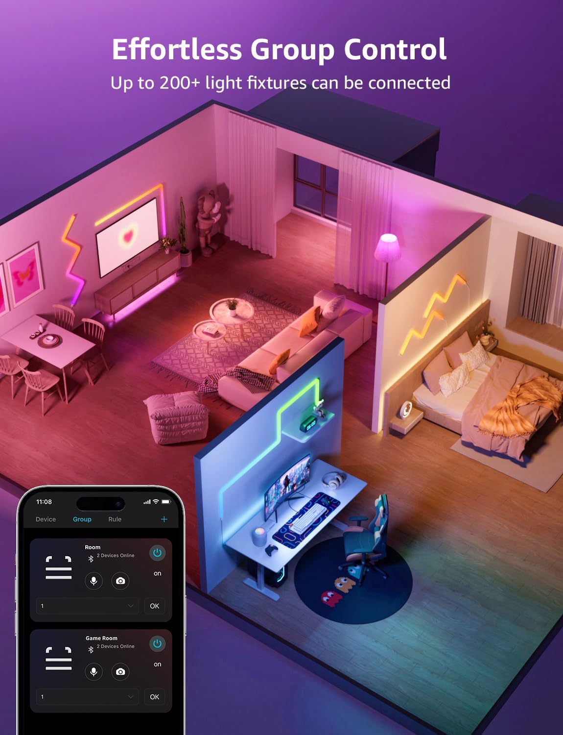 Lepro WL1 AI Smart Wall Light, Music Sync LED Light Bar, Voice Control, Segmented DIY, AI Lighting Design Assistant, for Home Decor, Gaming Setup, Work with Alexa,Google Assistant,8 Pcs with 4 Corners