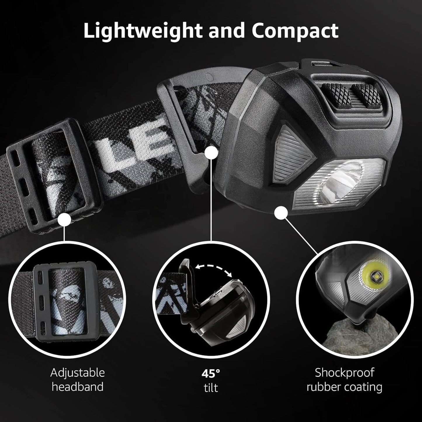 LE Head Torch, [2 Pack] Super Bright LED Headlamp with 6 Lighting Modes, Waterproof, Battery Powered LED Lightweight Headlight for Cycling Running Camping for Kids Adults [Not Included Battery]