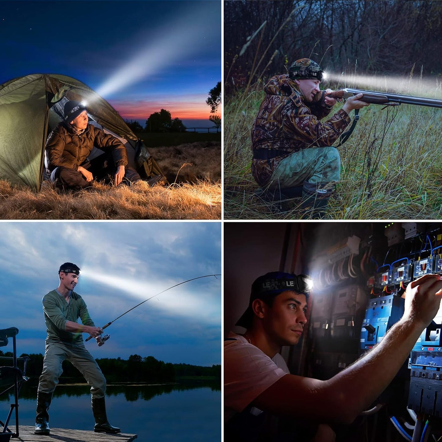 LE Head Torch Rechargeable, [2 Pack] Super Bright LED Headlamp Waterproof with 5 Lighting Modes, 30 Hours Runtime, Red Warning Lights, Lightweight Headlight for Running