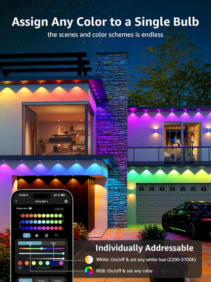 Lepro E1 AI Permanent Outdoor Lights 30m, Smart Outdoor Lights Waterproof, Tunable White, AI Lighting Design Assistant, Colour Changing Eaves Lights, Works with Alexa, 2.4G WiFi & Bluetooth, No Remote