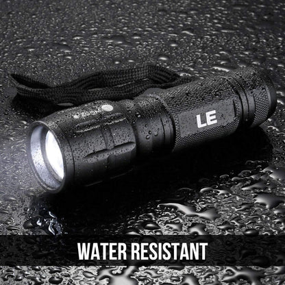 LE LED Torch, LE1000 Powerful Handheld Flashlight, Super Bright, Pocket Size, Lightweight, Suit for Camping, Cycling, Running, Dog Walking and More Outdoor Use, 6 AAA Batteries Included, Pack of 2