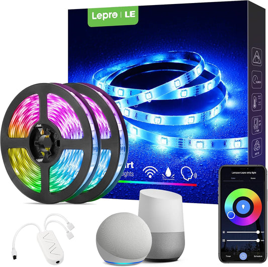 Lepro Outdoor LED Strip Light Waterproof IP65, 10M 300 LEDs WiFi Smart LED Strip, Works with Alexa and Google Assistant, Smart Life App & Voice Control, RGB LED Lights for Kitchen Garden (5Mx2)