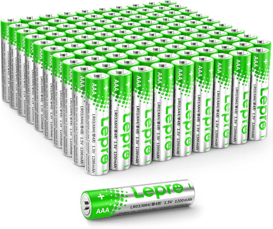 Lepro AAA Alkaline Batteries 100 Pack, 1200mAh Triple A Battery with Anti-Leakage Technology, High Capacity, Long Lasting Power, 1.5 Volt LR03 MN2400 AAA Battery Pack for Clocks Remotes Mouse Torch