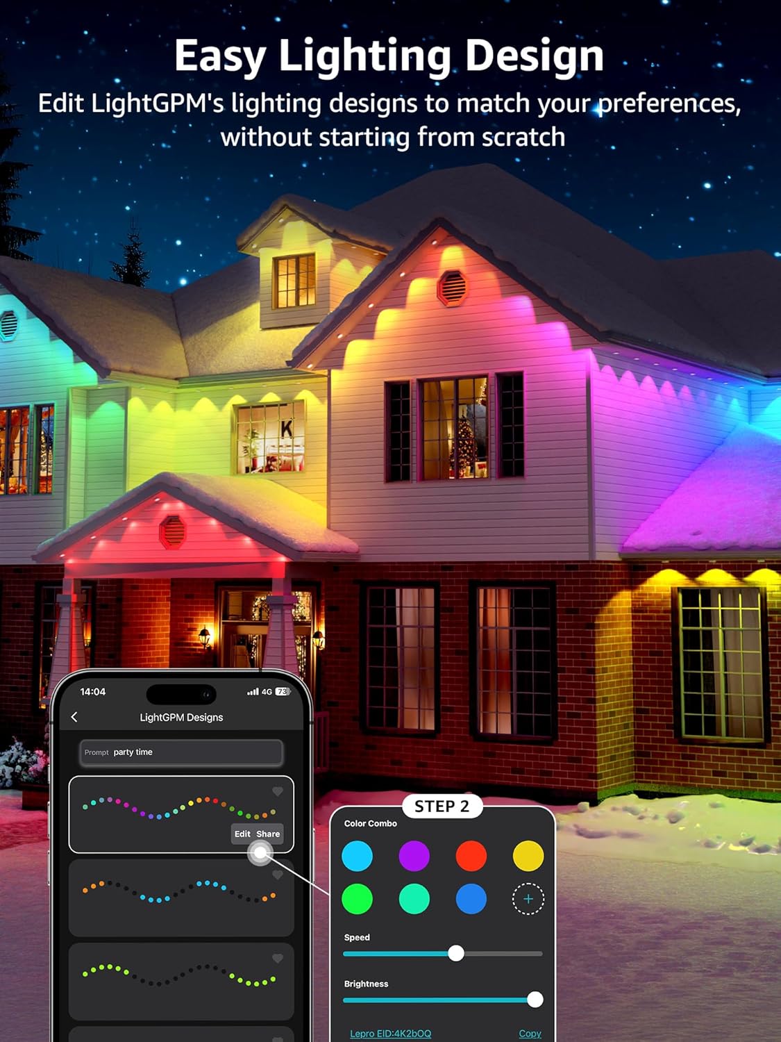 Lepro E1 AI Permanent Outdoor Lights 15m, Smart Outdoor Lights Waterproof, Tunable White, AI Lighting Design Assistant, Colour Changing Eaves Lights, Works with Alexa, 2.4G WiFi & Bluetooth, No Remote