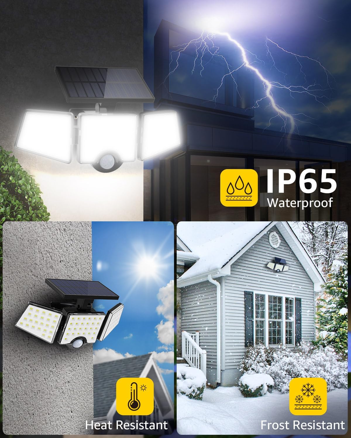 Lepro Solar Security Lights, 1200LM Solar Floodlights Motion Sensor with 360 Degree 3 Adjustable Heads, IP65 Waterproof, Wide Lighting Angle Solar Lights Outdoor for Yard Garage Pathway