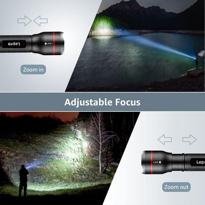 Lepro 2 Pack LED Torch Super Bright, LE2000 Powerful Flashlight, Powered by AAA Battery, Water Resistant, 5 Modes, Zoomable, Pocket Size, Lightweight, for Camping, Run, Dog Walking, Fathers Day Gift